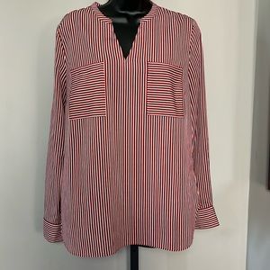 CAbi Medium #5335 Franklin Blouse Red White Blue Pinstripes